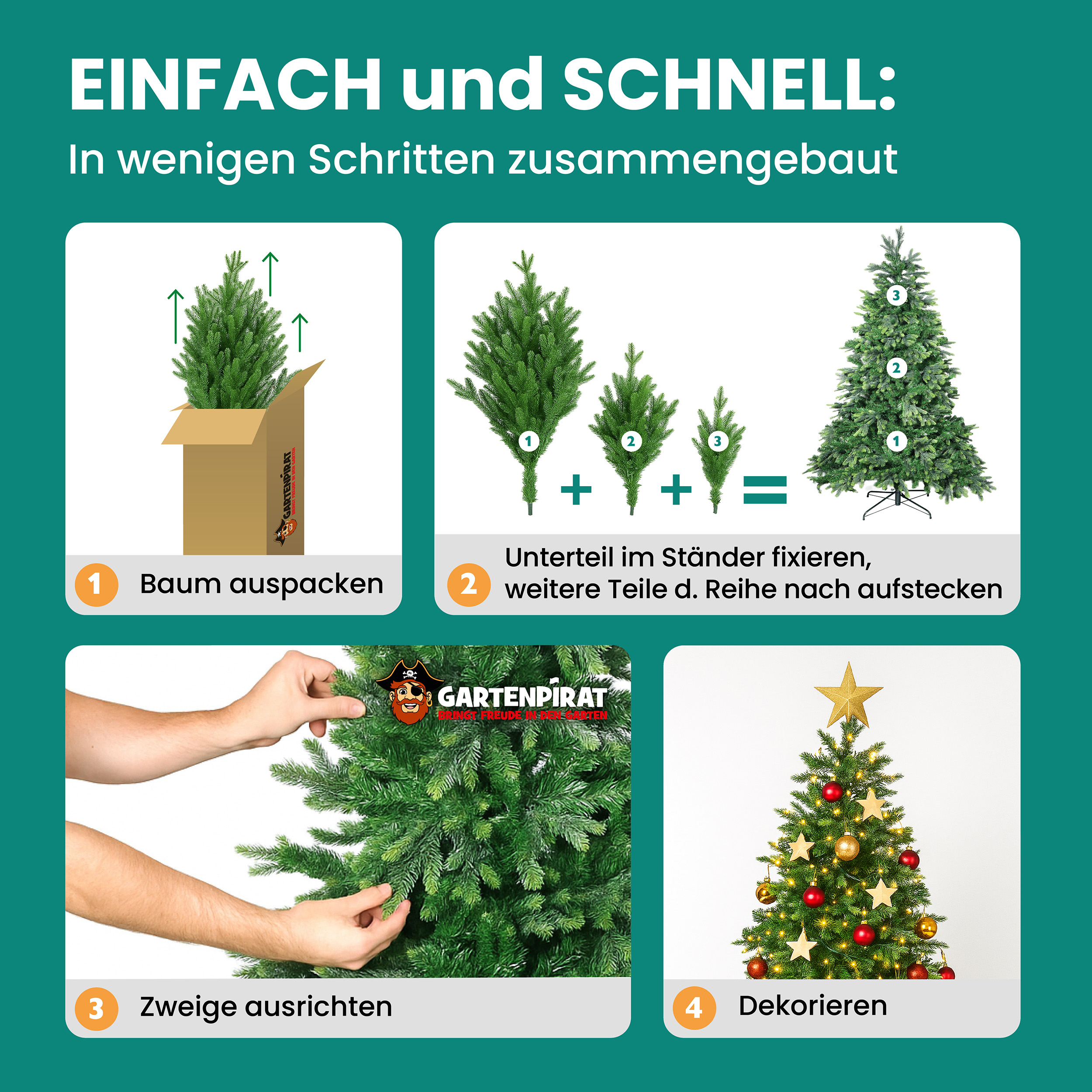 BonTree Tanne Weihnachtsbaum 210 cm mit 330 LED warmweiß – Gartenpirat