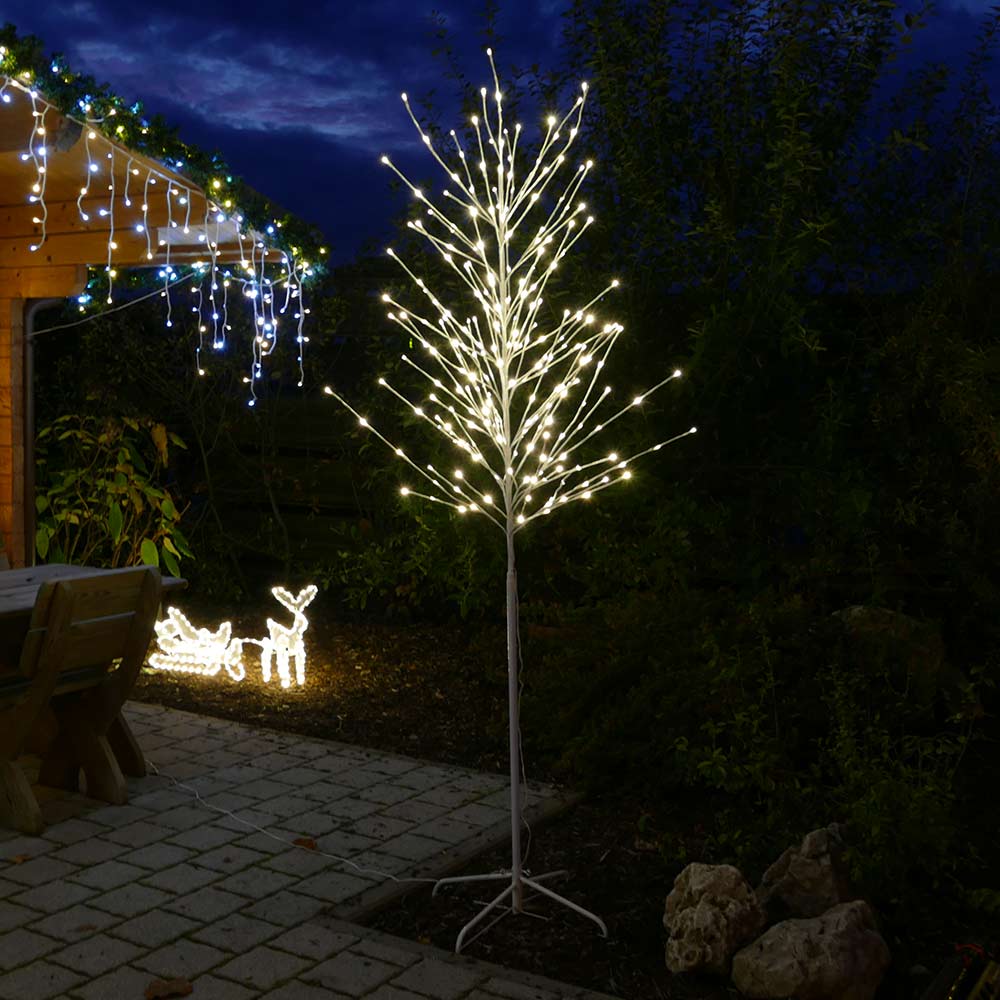 LED-Baum 240 cm Weiß mit 240 Warmweißen LEDs für Weihnachten im Innen- und Außenbereich