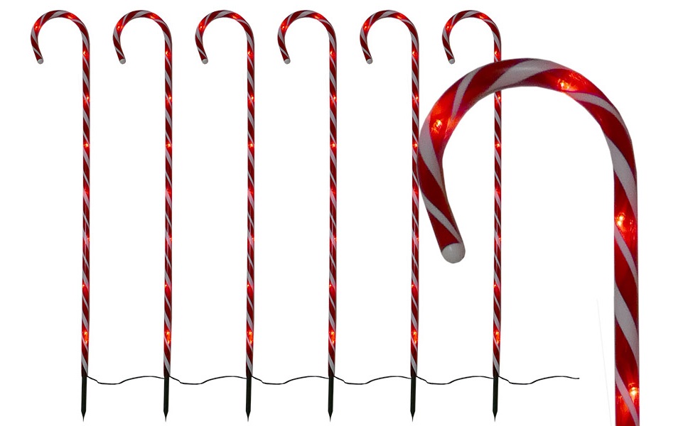 Lichterkette 6er-Set Zuckerrohrstab 100 cm Zuckerstange je 10 LED rot Gartenstäbe