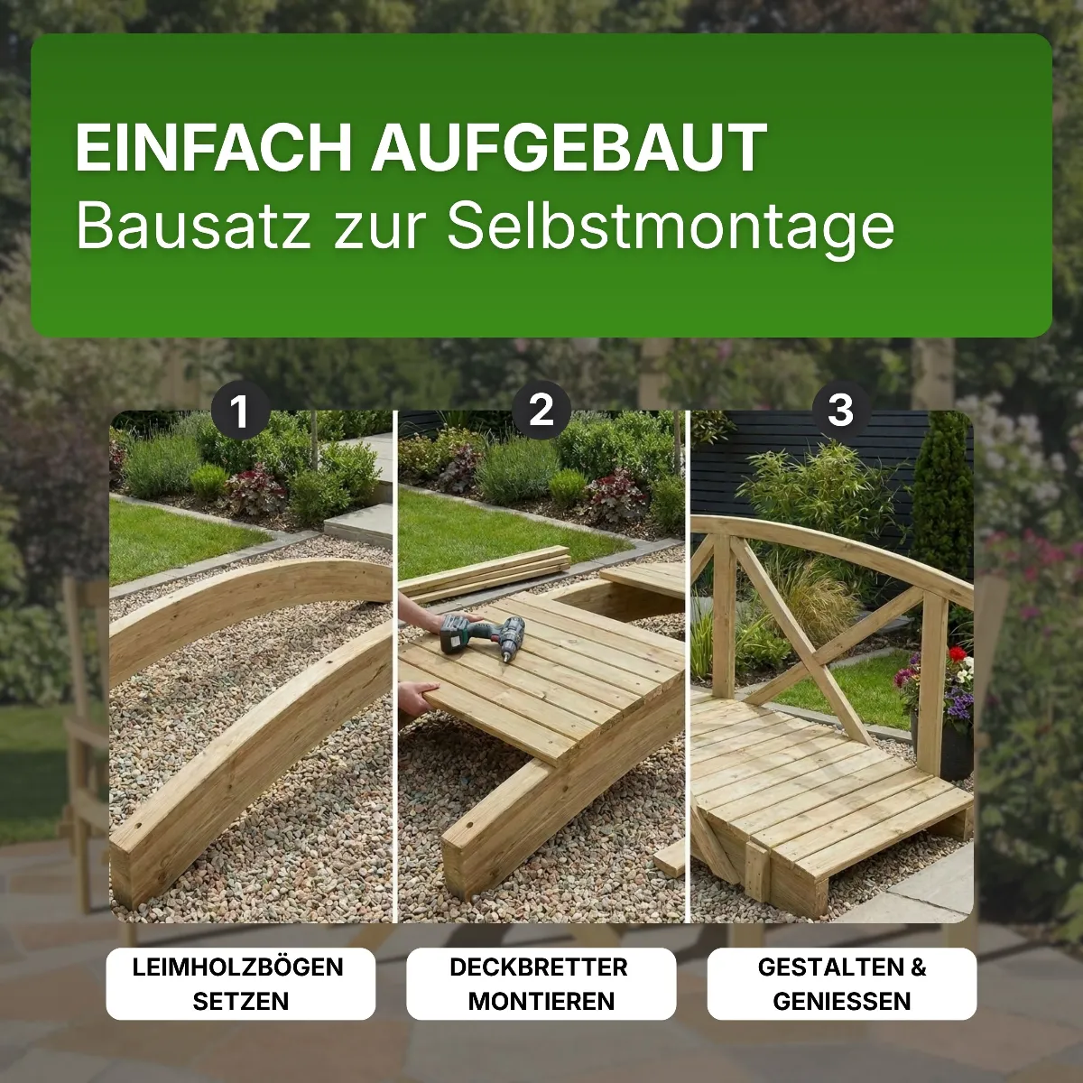 Holzbrücke mit Handlauf aus Kiefernholz KDI Gartenbrücke Teichbrücke Steg