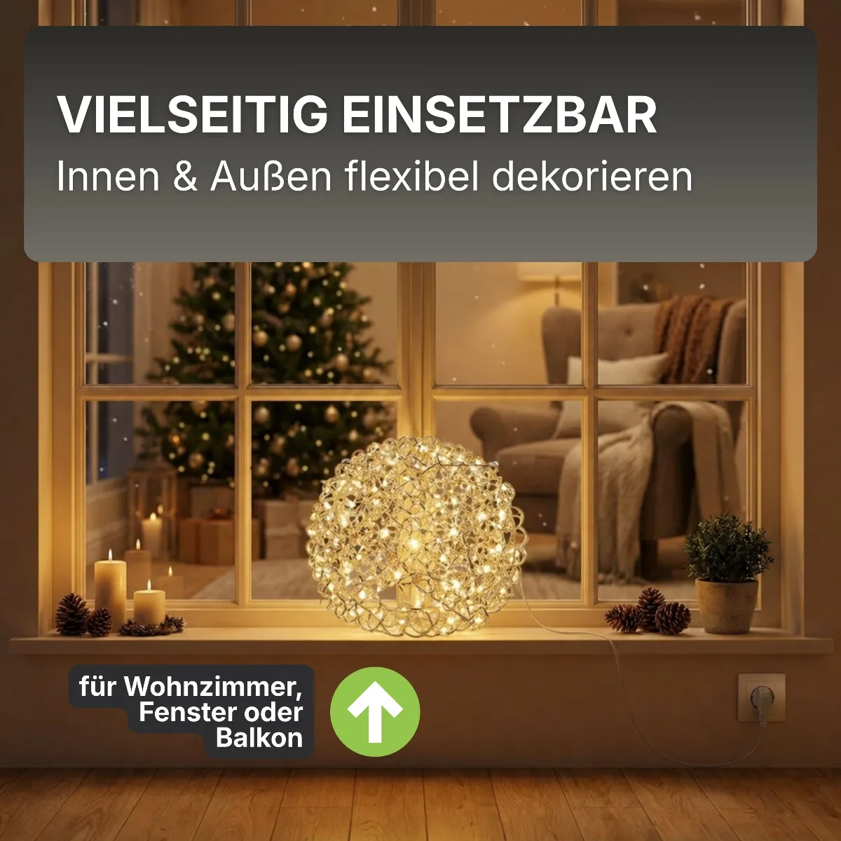 3D Drahtkugel Aluminium Ø 40 cm mit 200 LED warmweiß Timer-Funktion IP44