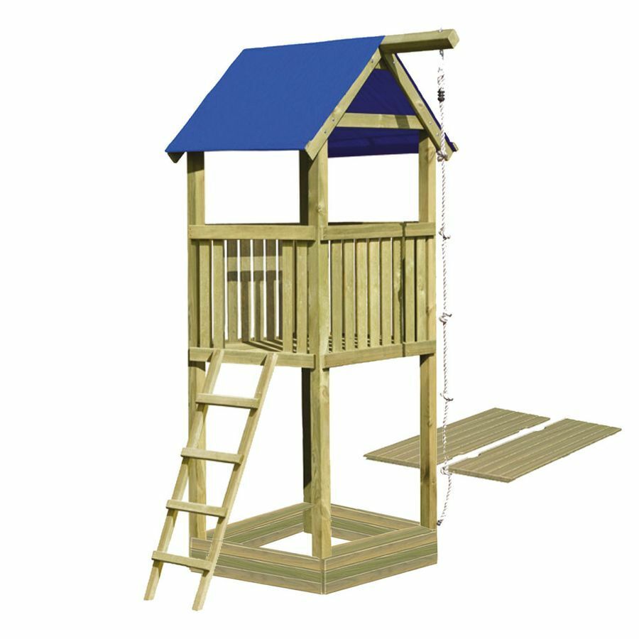 Spielturm Alto mit Sandkasten Höhe 350 cm Kletterturm für den Garten aus Holz 9x9 cm