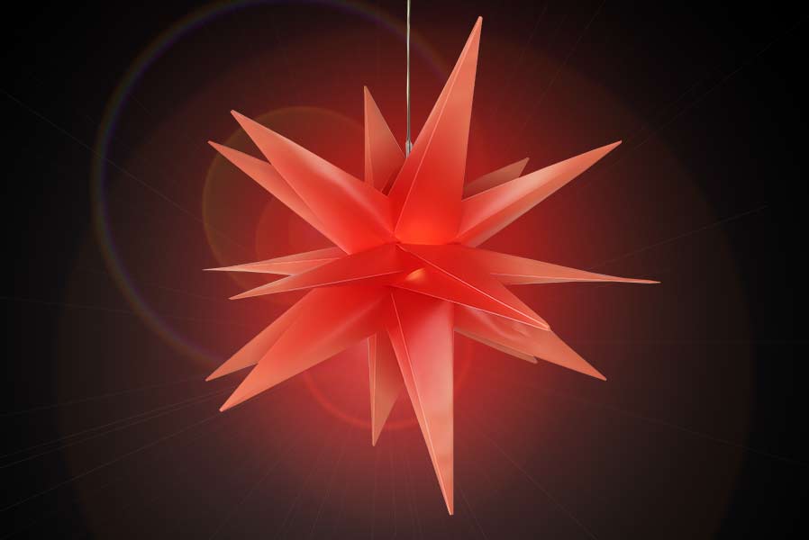 Faltstern 18 Zacken aus Kunstoff-Folie mit LED-Birne warmweiß Weihnachtsstern