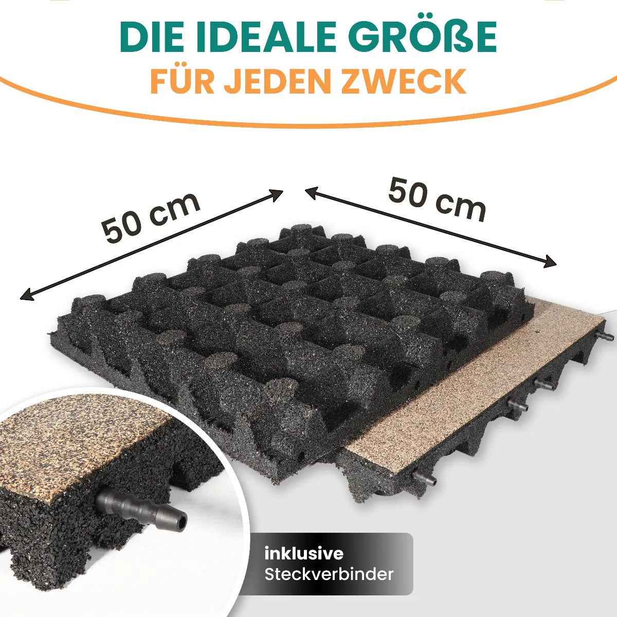Fallschutzmatte 50x50 cm Wüstenbraun 65 mm aus Gummi für Spielgeräte