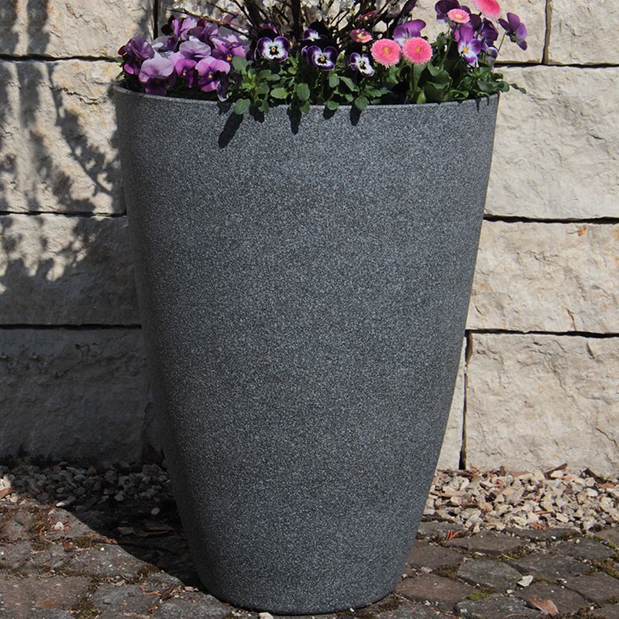 Pflanzkübel rund, Durchmesser 40 bzw. 44 cm, aus Kunststoff mit Oberfläche Granit-Optik, Farbe taupe / grau/ anthrazit