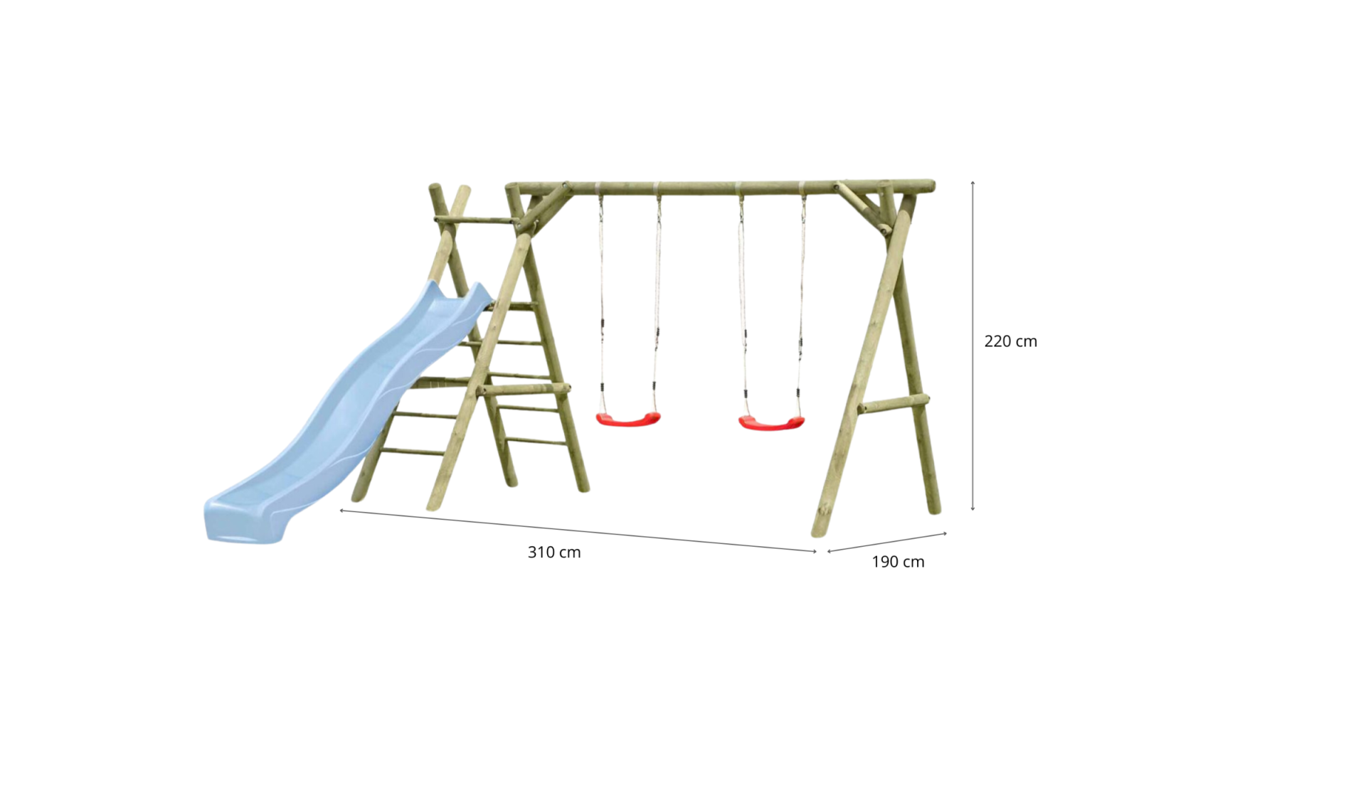 Schaukelgerüst Classic Modell 4.2 aus Holz mit Rutsche, Doppelschaukel und Leiter mit Podest