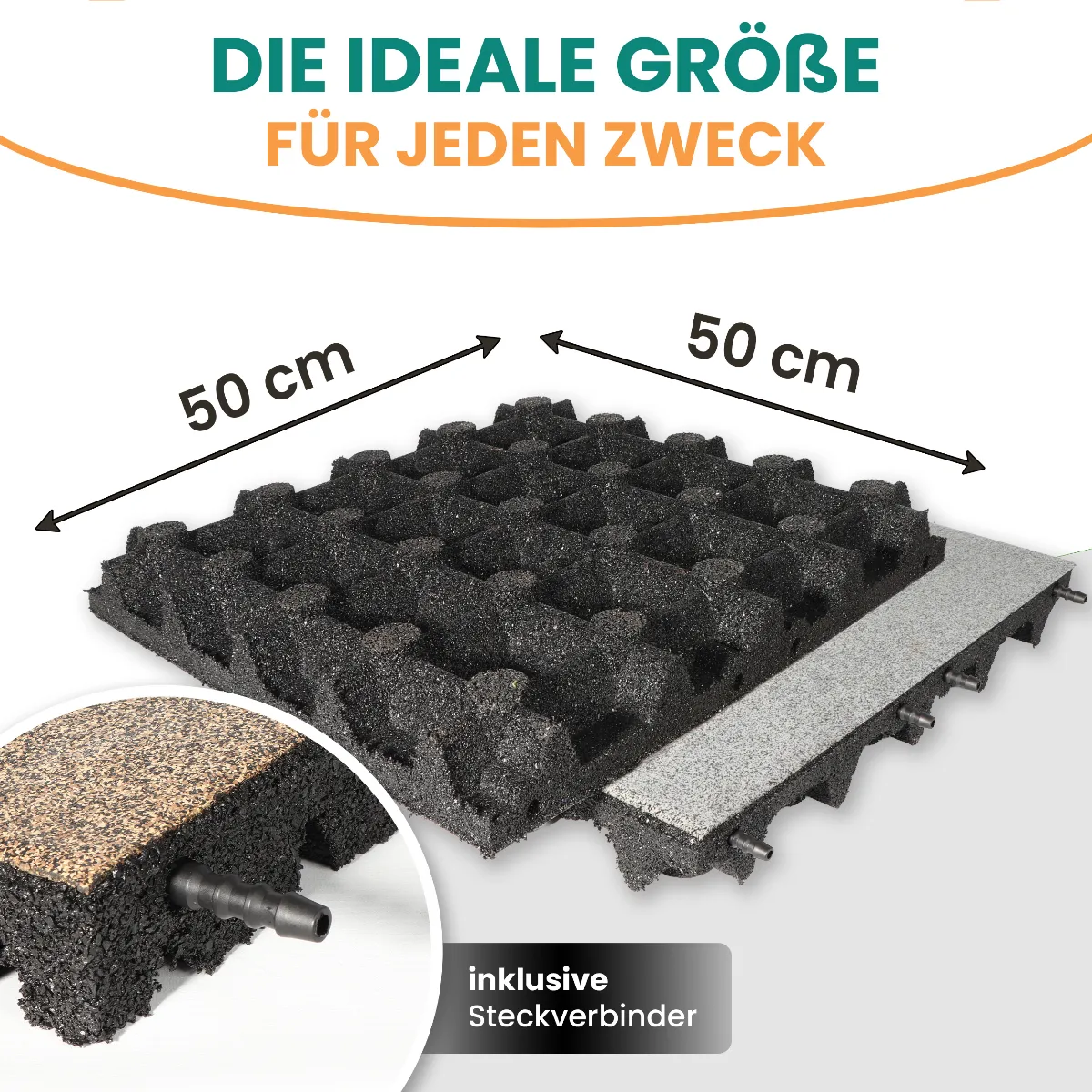 Fallschutzmatte 50x50 cm Steingrau 65 mm aus Gummi für Spielgeräte