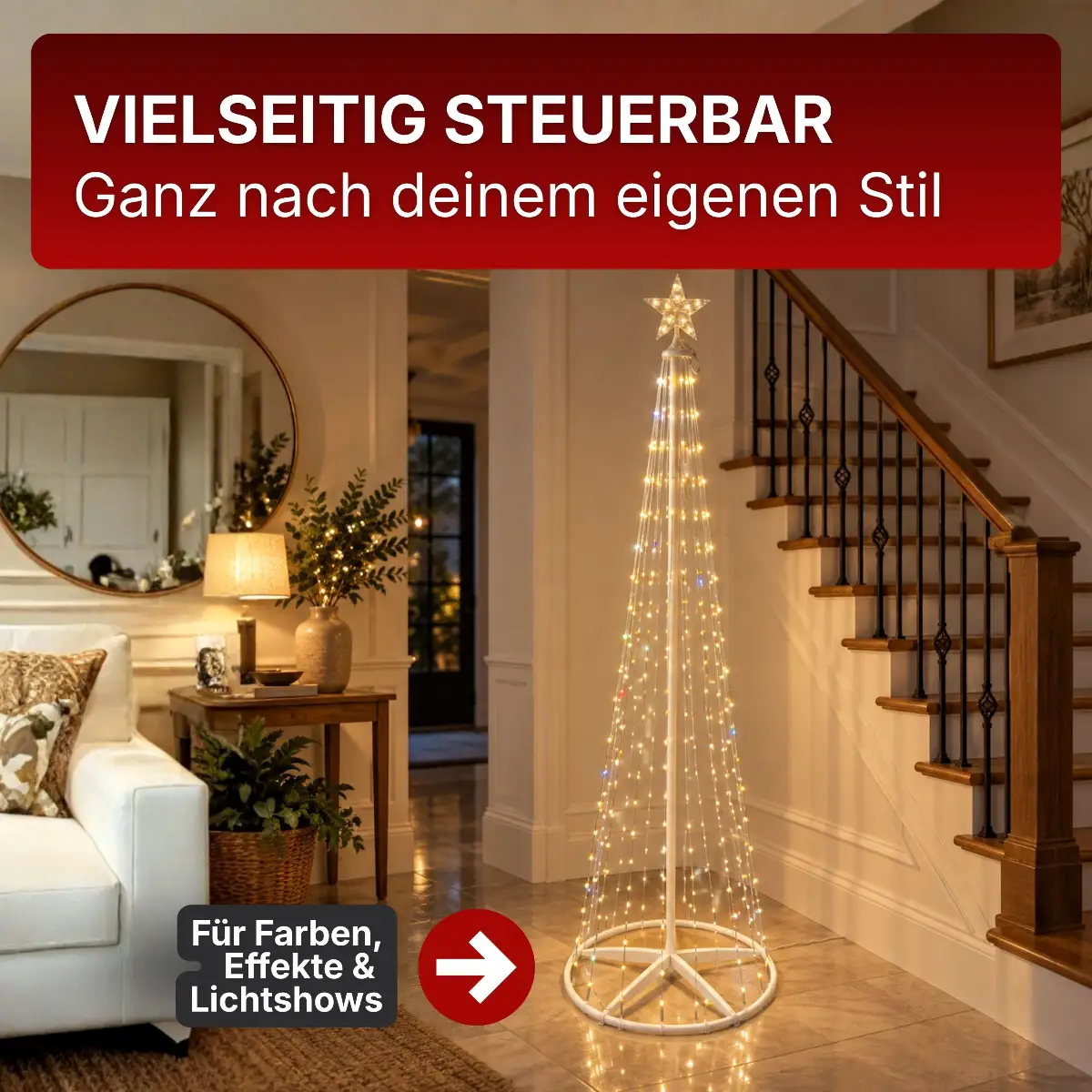 Weihnachtsbaum mit Lauflichteffekte, Musikmodus, Farbwechsel & Timer
