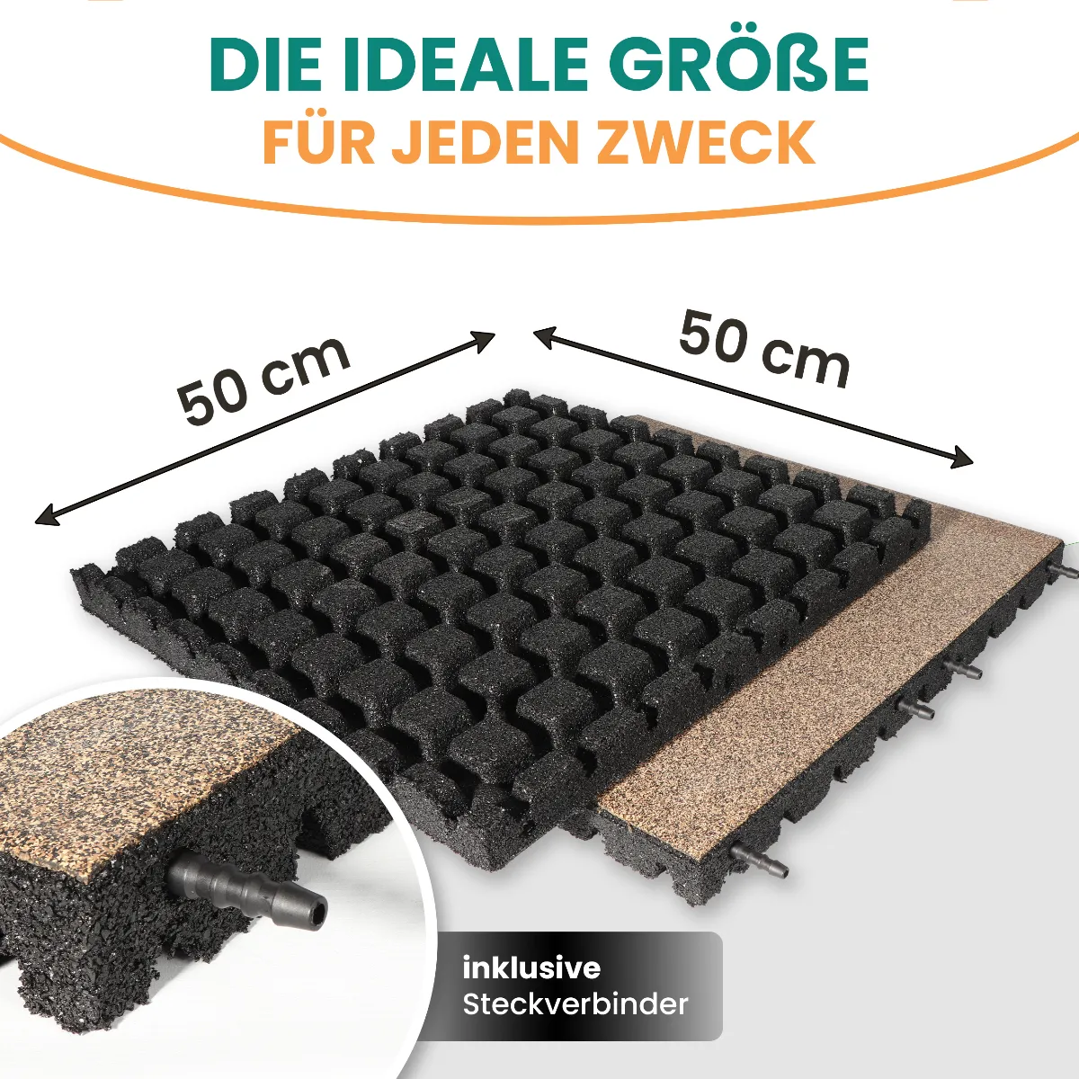 Fallschutzmatte 50x50 cm Wüstenbraun 43 mm aus Gummi für Spielgeräte