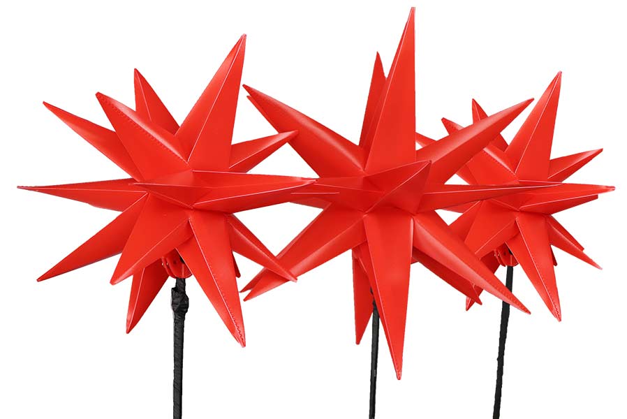 Lichterkette mit 3x Gartenstab mit 18 Zacken-Stern für Weihnachten außen