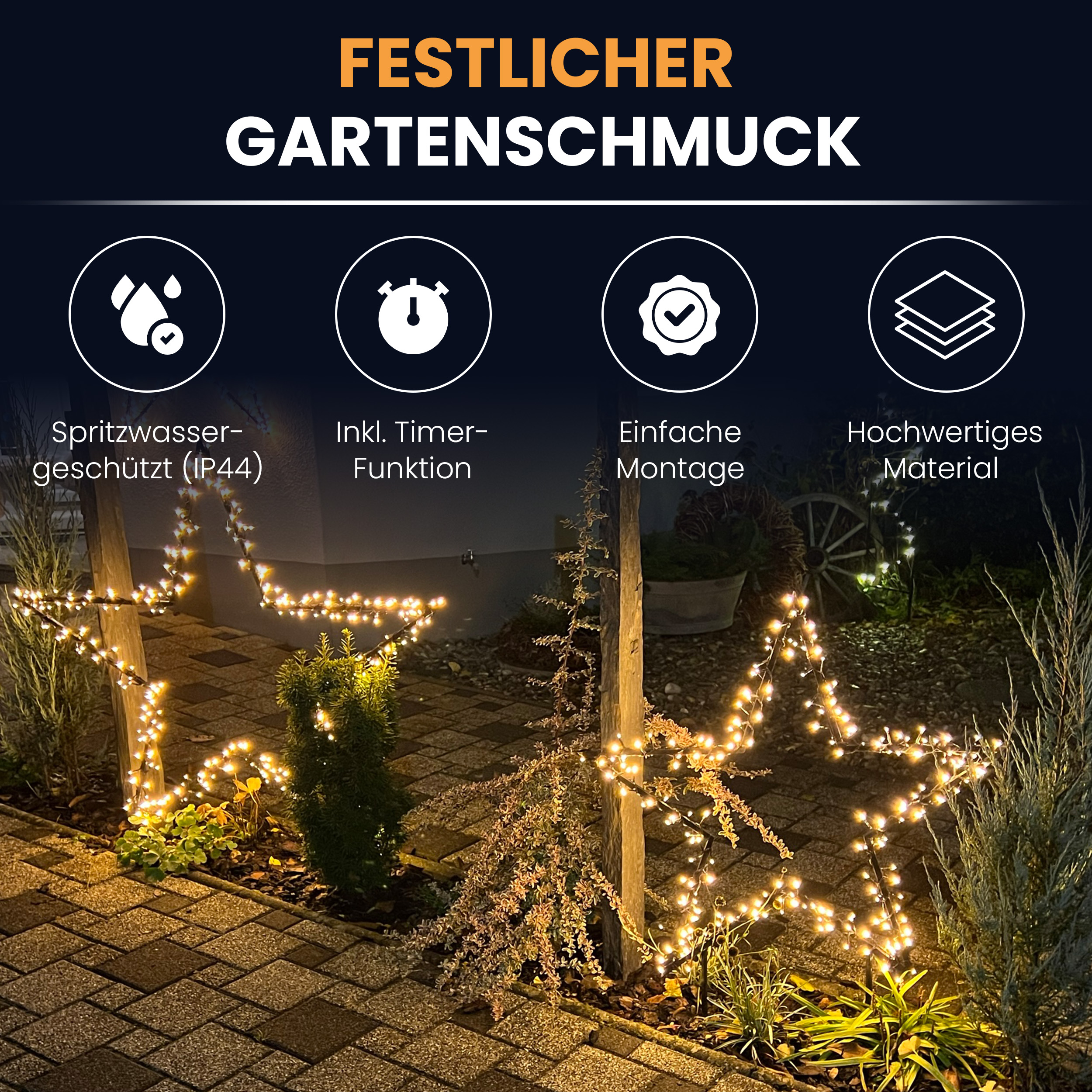 2ilcVO2yiyNDyj Gartenstern mit Erdspieß und LED Beleuchtung Weihnachtsstern