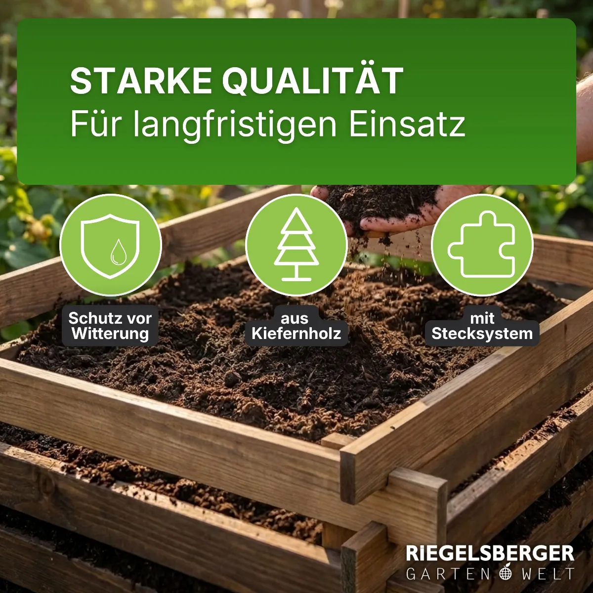 Komposter 90x90x70 cm für den Garten aus Holz mit Stecksystem Kompostsilo