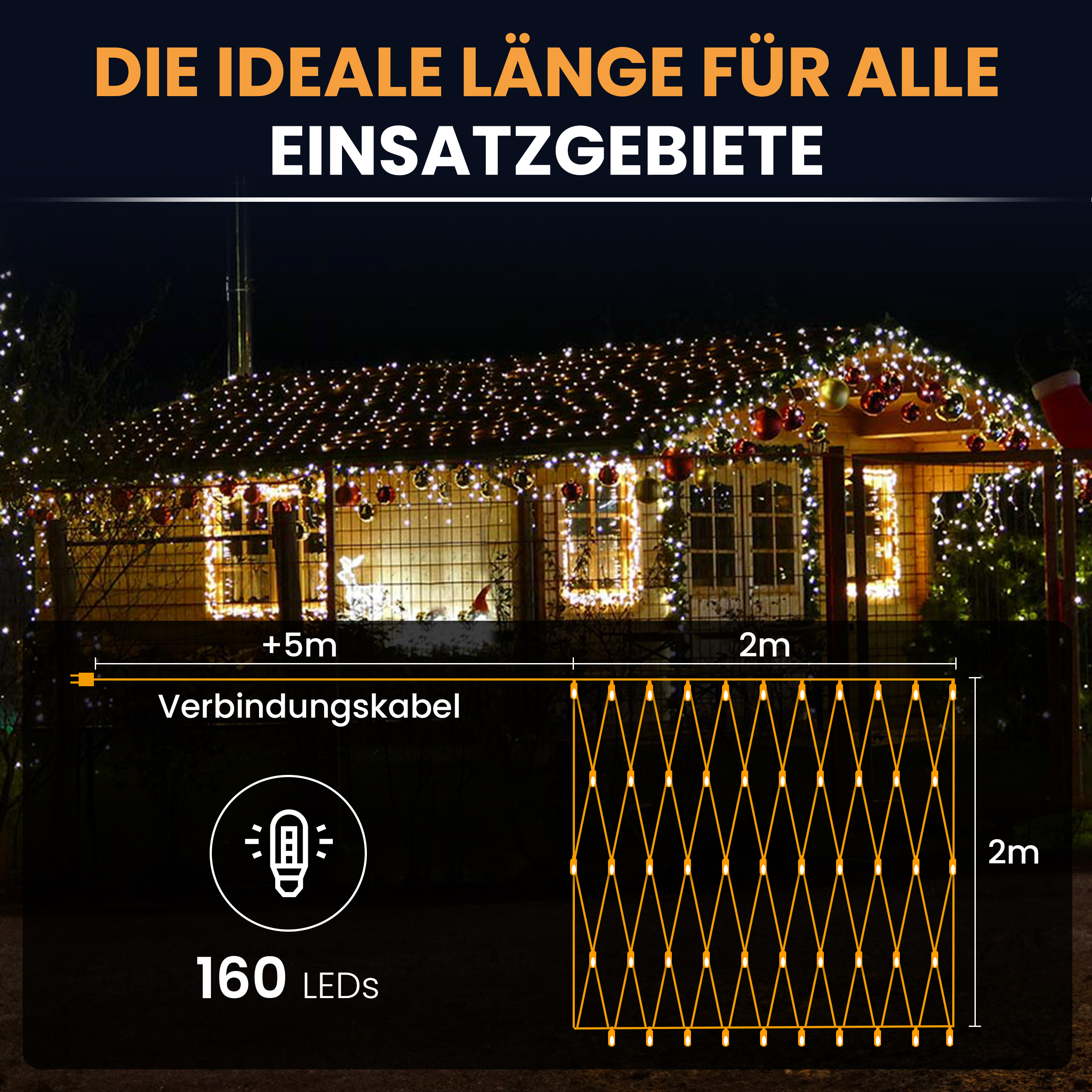 LED-Lichternetz mit Kabel LED Dekoration Beleuchtung Lichterkette
