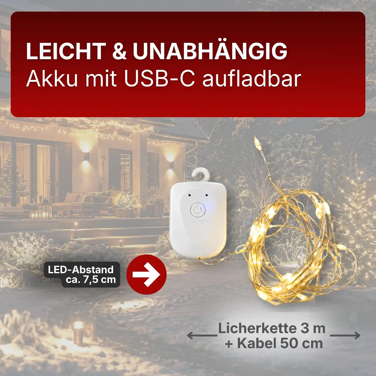 LED Lichterkette 3 m aufladbar