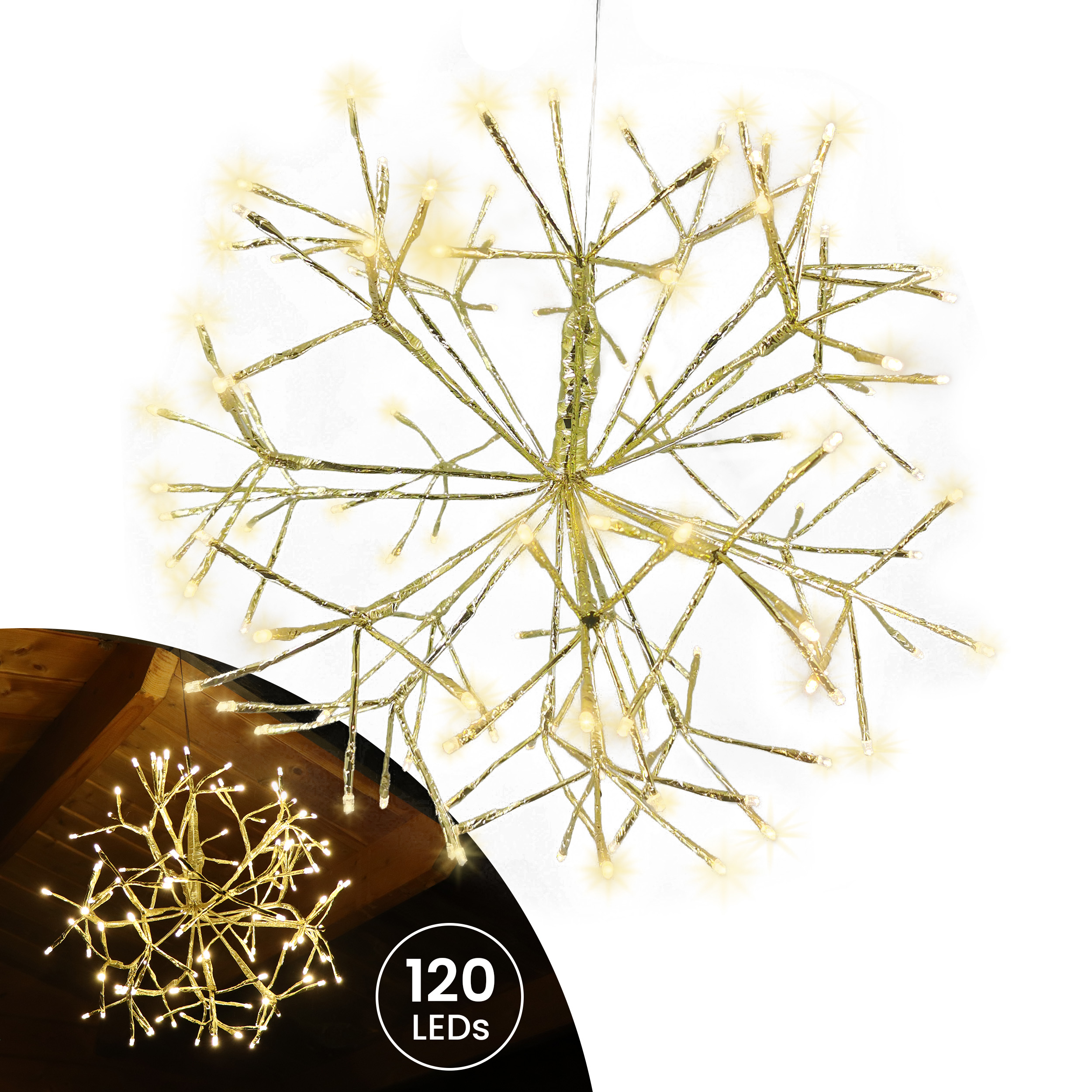 Weihnachtsdekoration Goldstern 45cm 1 Stück mit 120 LED warmweiß Timer-Funktion LED-Weihnachtsstern