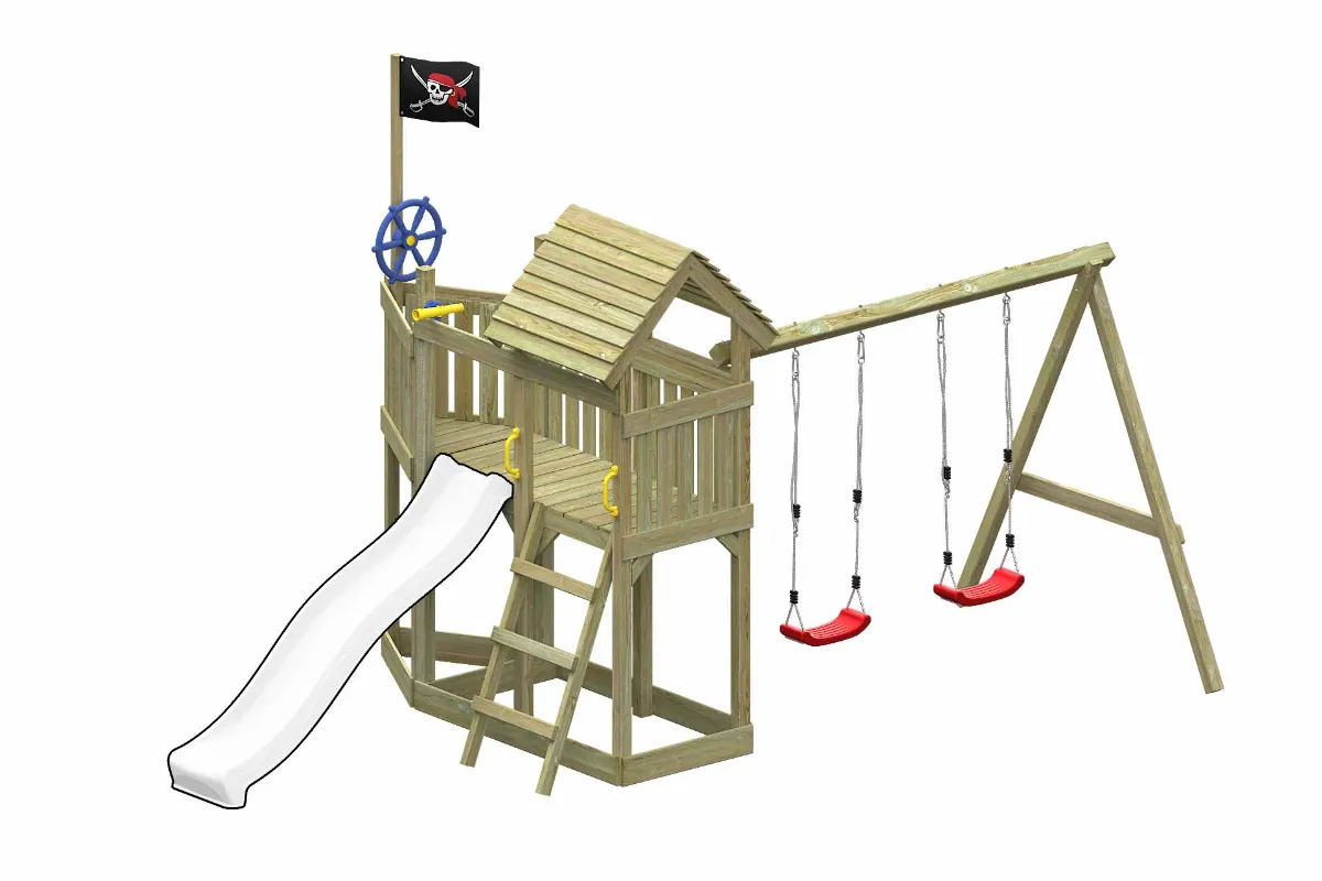 Spielturm Mia Fun mit Doppelschaukel und Leiter