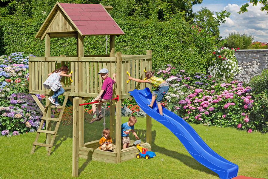 Spielturm Prinzessin mit Rutsche Turnreck und Sandkasten
