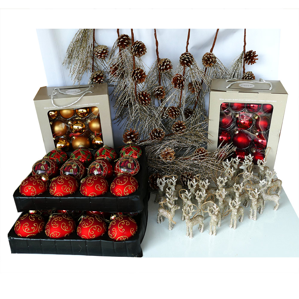 Christbaumschmuck-Set 112-teilig Christbaumkugeln Rentieranhänger Deko Christbaum-Anhänger