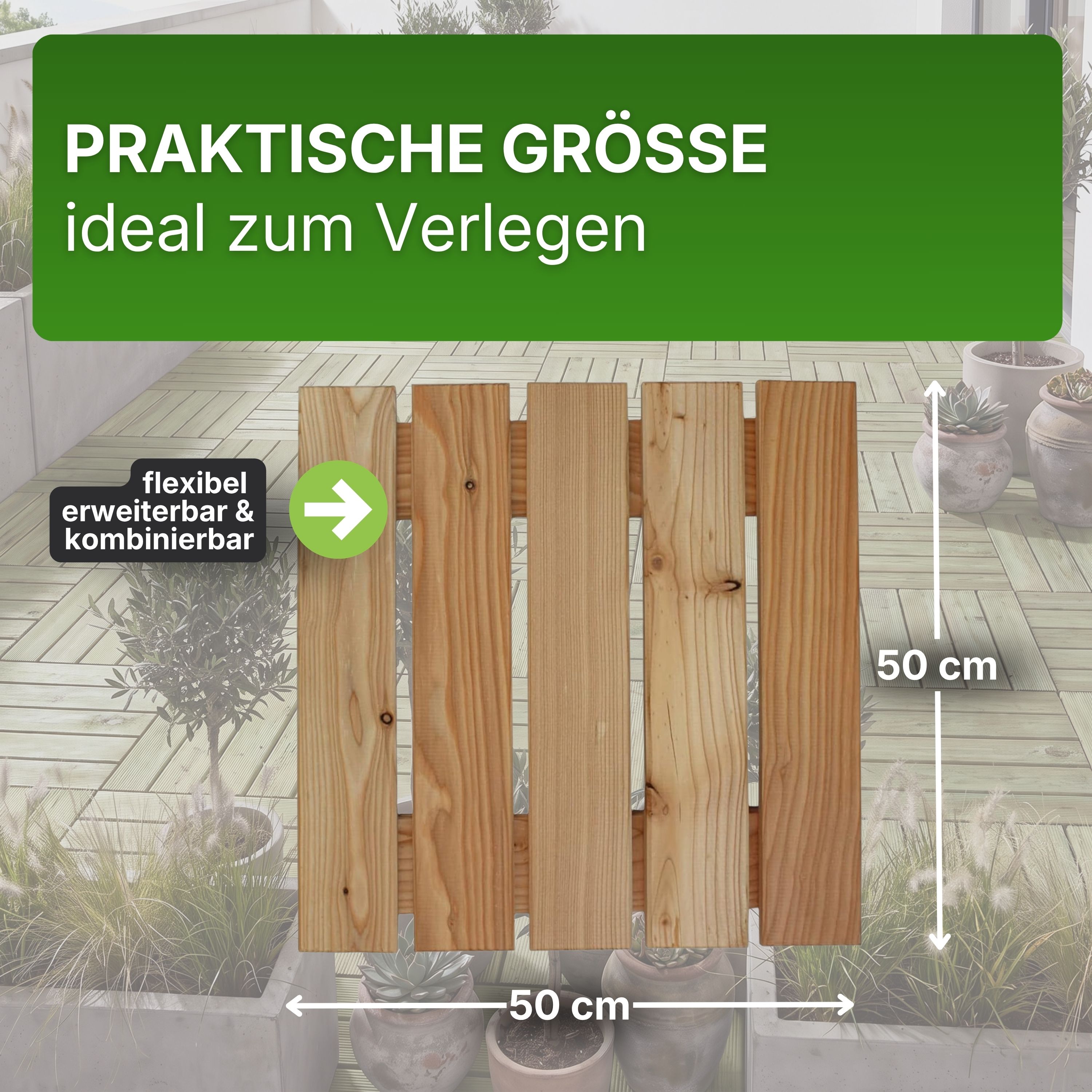 Holzfliese Lärche Natur glatt 50x50 cm Fliese Bodenfliese Terrassenfliese