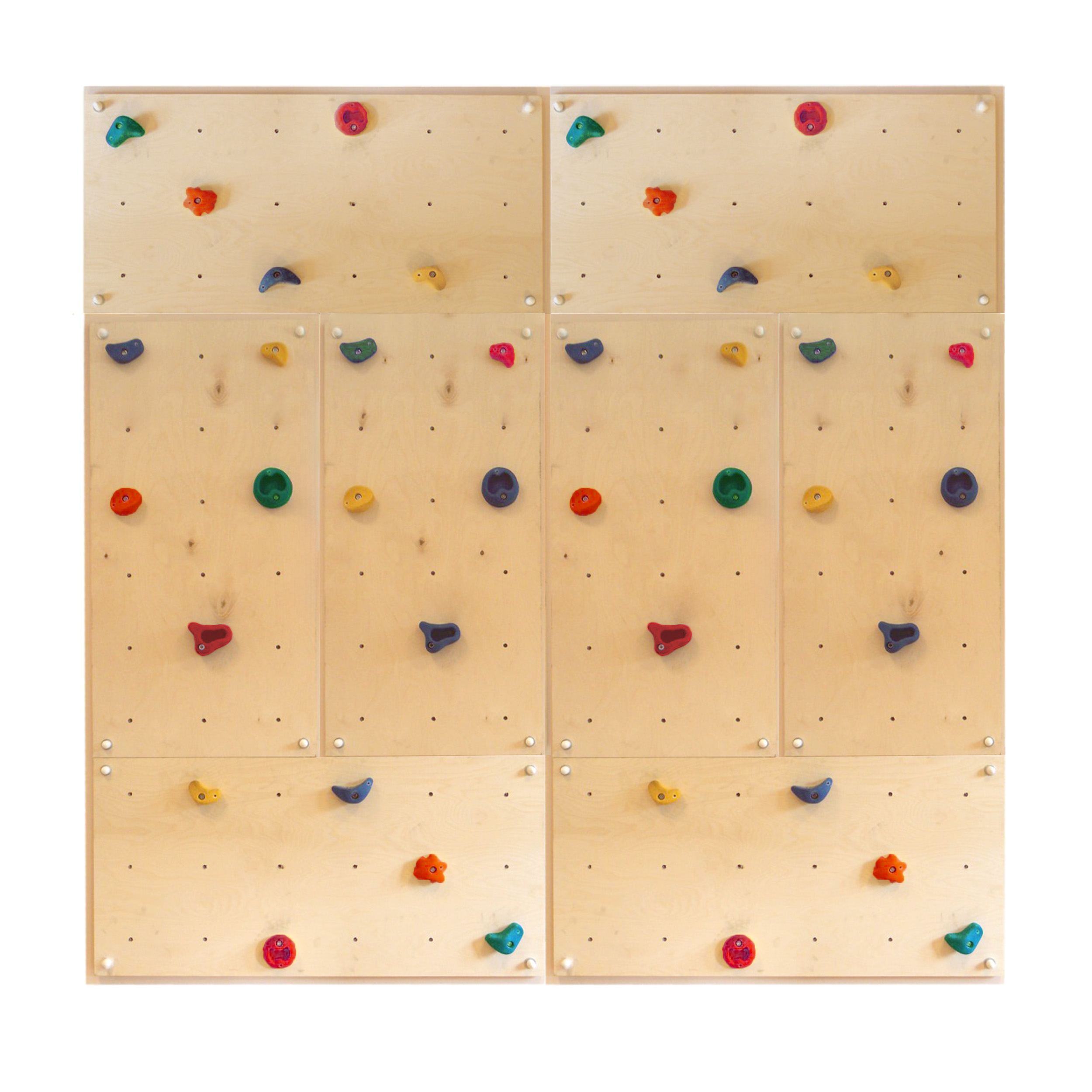 Kletterwand Indoor mit bunten Klettersteinen und Montagematerial für Kinder und Erwachsene