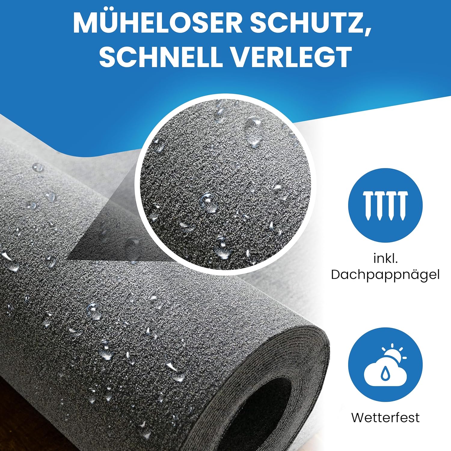 Bitumen Dachpappe schwarz Bitumenbahn zur Dacheindeckung Dachbahn inkl. 100 Stück Dachpappnägel