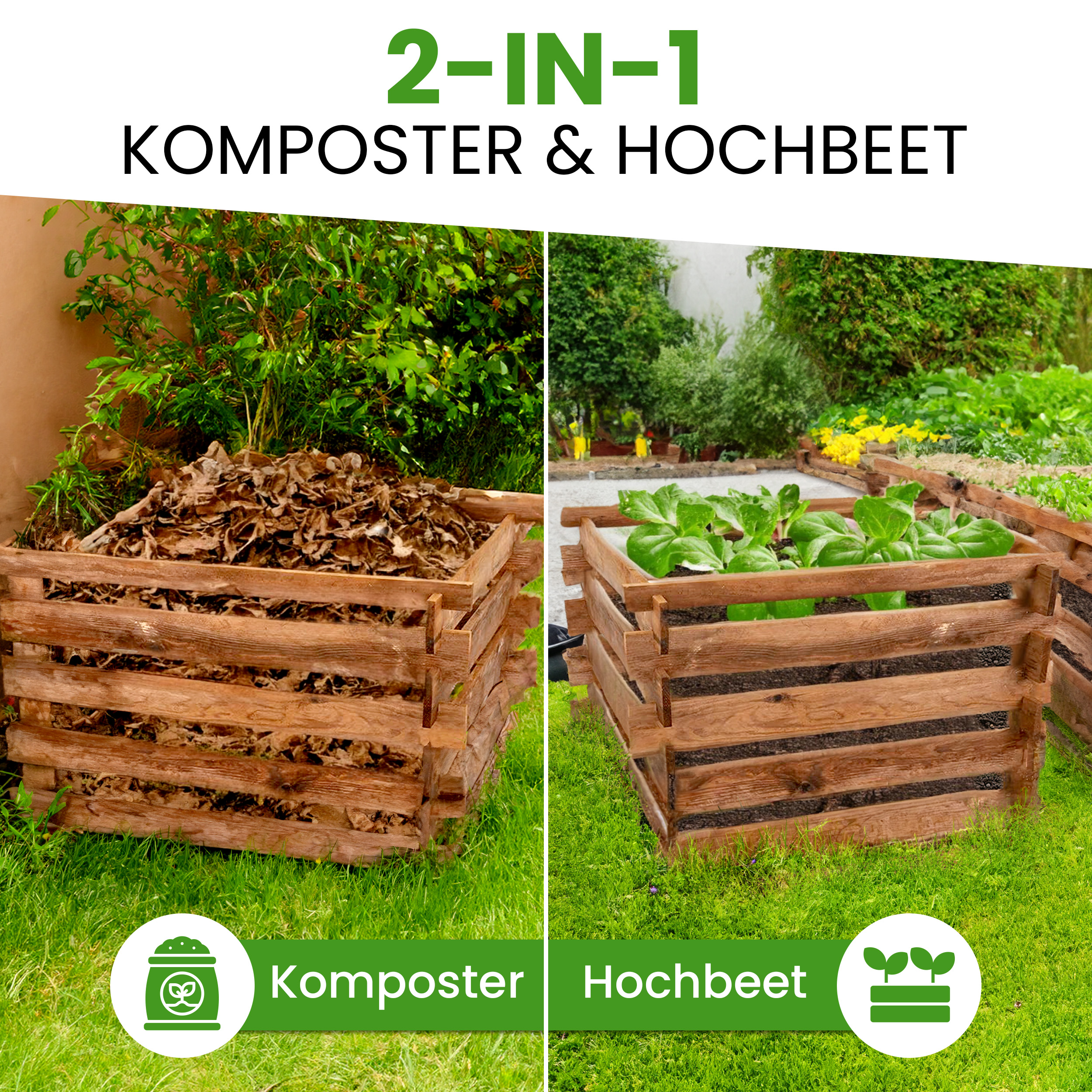 Holzkomposter 120x120xH70 cm Kiefer imprägniert mit Stecksystem Kompostsilo Steckkomposter