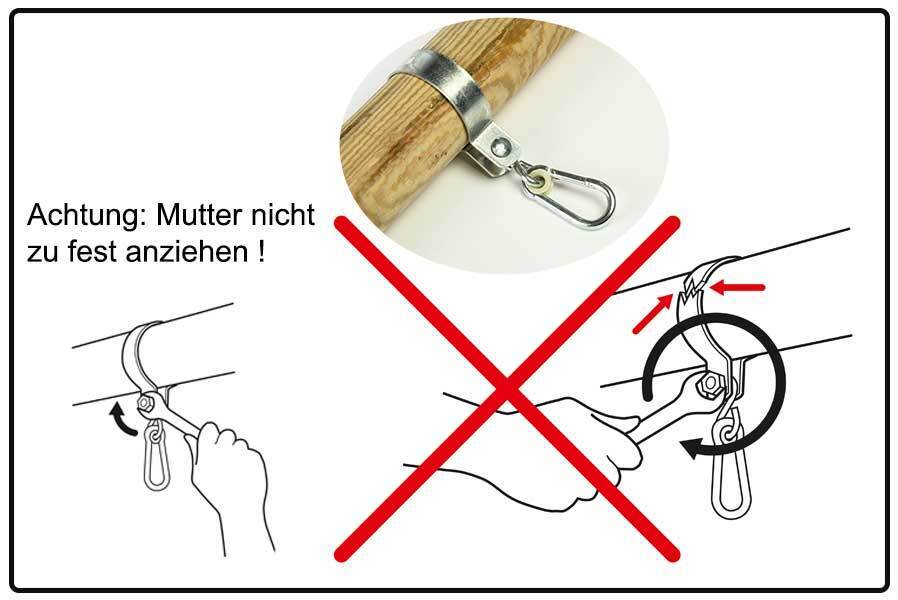 111GVzXsBLHm5GnR Schaukelhaken für Rundholz mit Karabinerhaken Schaukelschelle rund Manschettenhaken