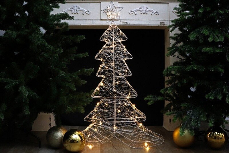 B-Ware Silberdraht-Tannenbaum 100 cm mit 80 warmweißen LED blinkend