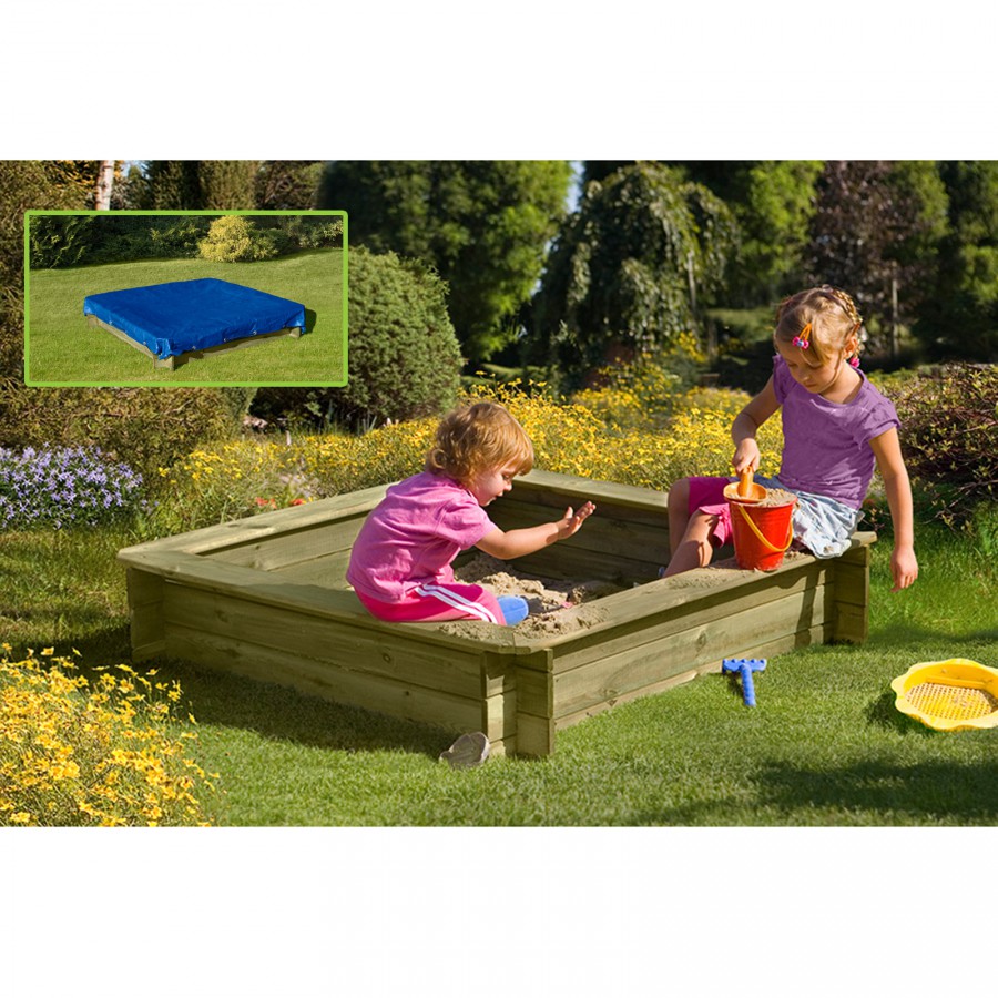 Holz-Sandkasten Tim 1,2 x 1,2 m mit Plane