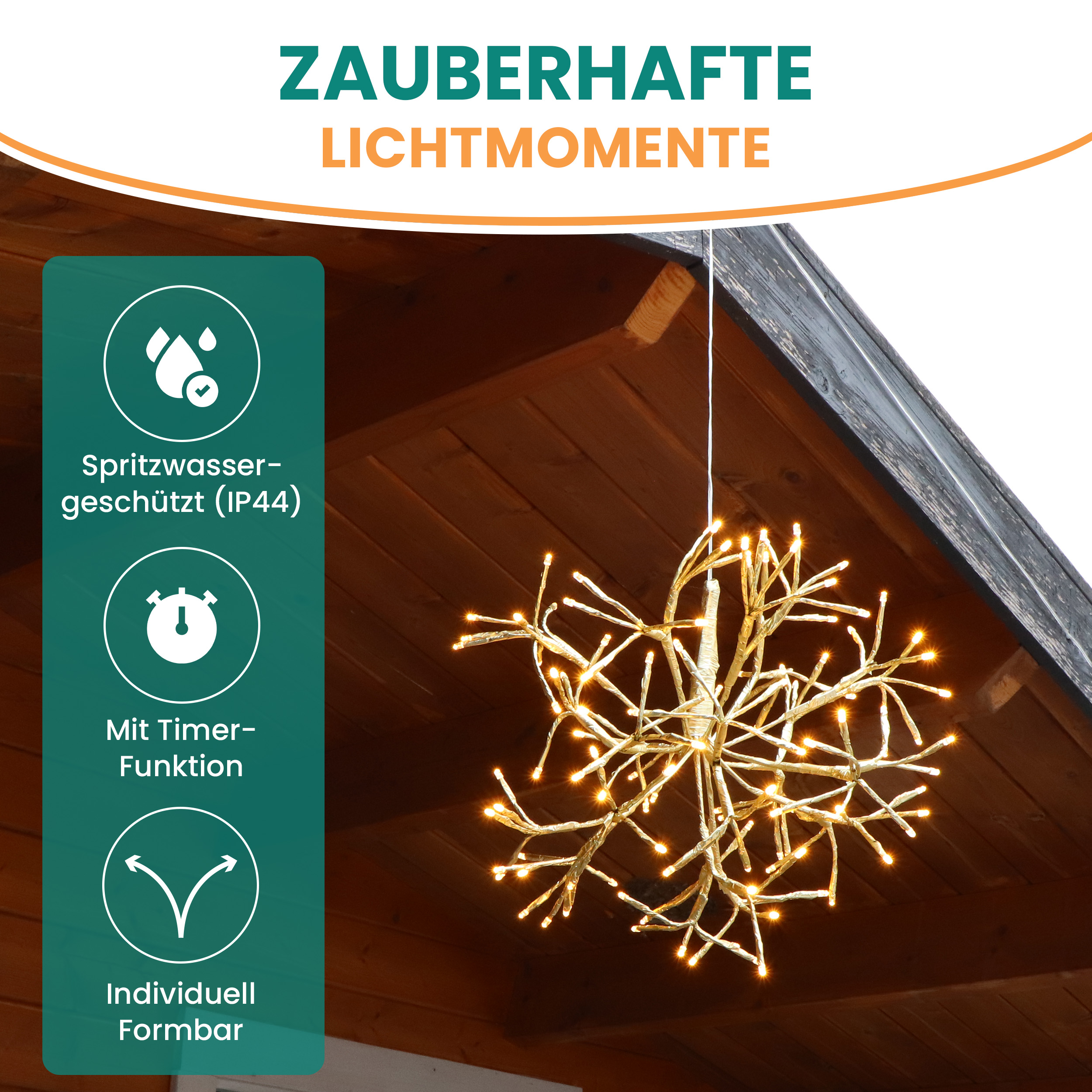 Weihnachtsdekoration Goldstern 45cm 1 Stück mit 120 LED warmweiß Timer-Funktion LED-Weihnachtsstern
