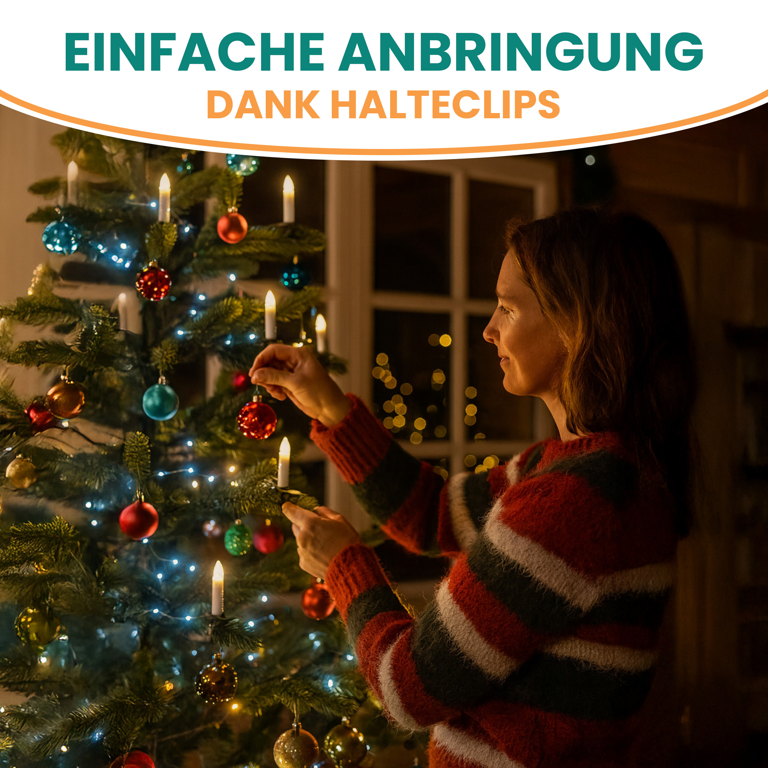 Weihnachtsbaum-Lichterkette 14,5 m 30 LED-Kerzen warmweiß mit Timer-Funktion