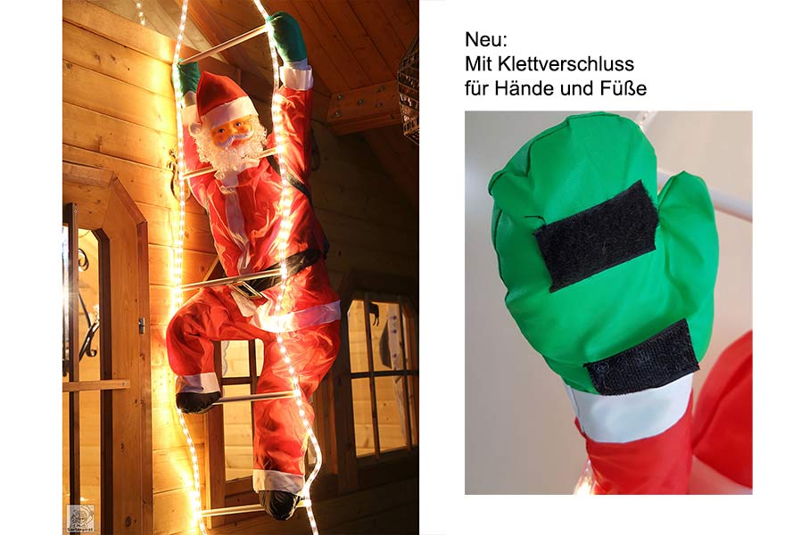 Weihnachtsmann 120/200 cm auf Leiter mit LED beleuchtet für außen