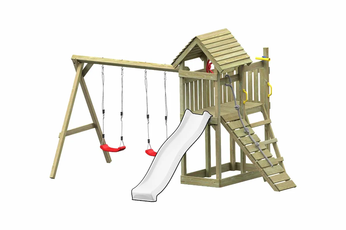 Spielturm Cris Fun mit Kletterrampe und Doppelschaukel