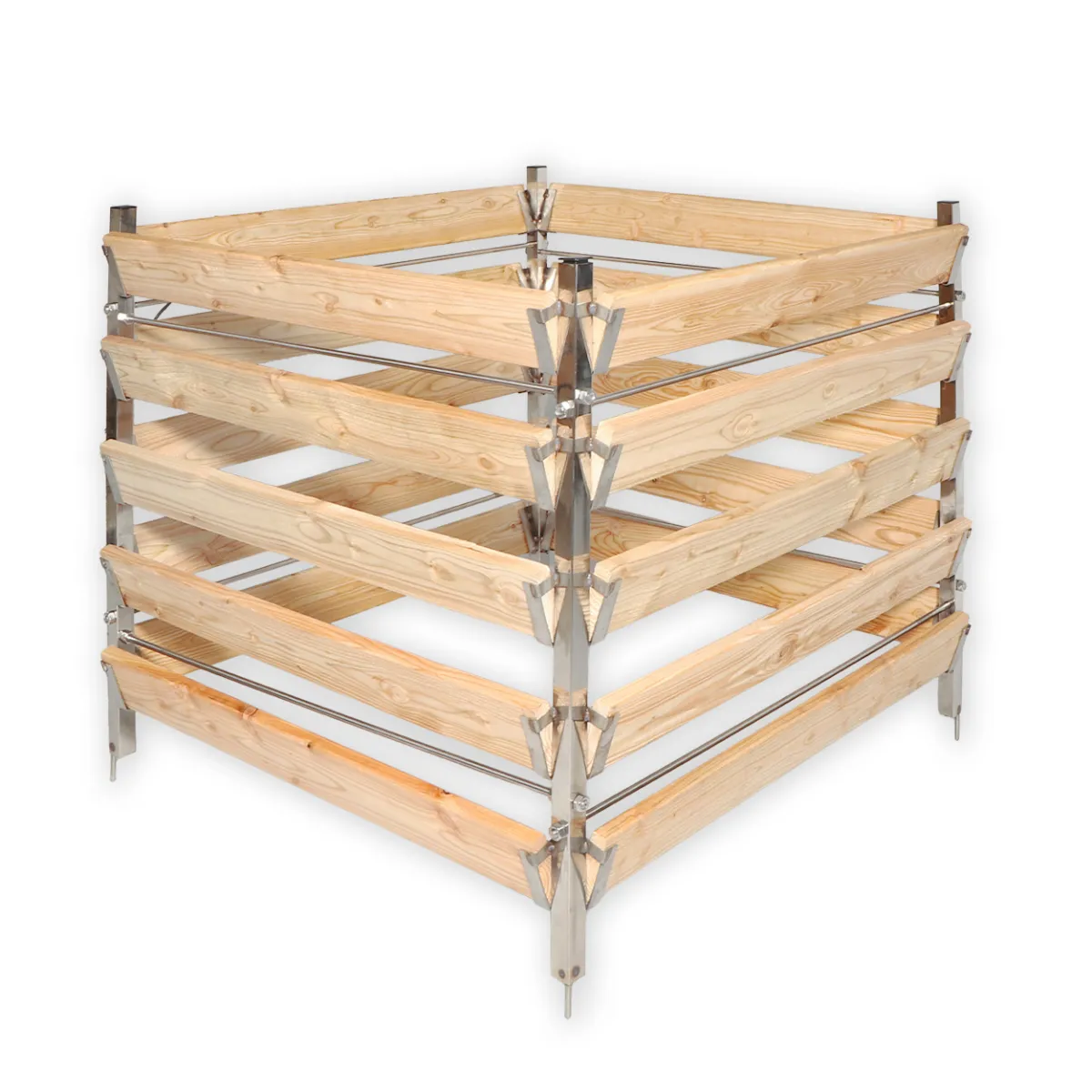 Eleganter Komposter Single 80x80xH80 cm aus Lärche mit Edelstahlpfosten