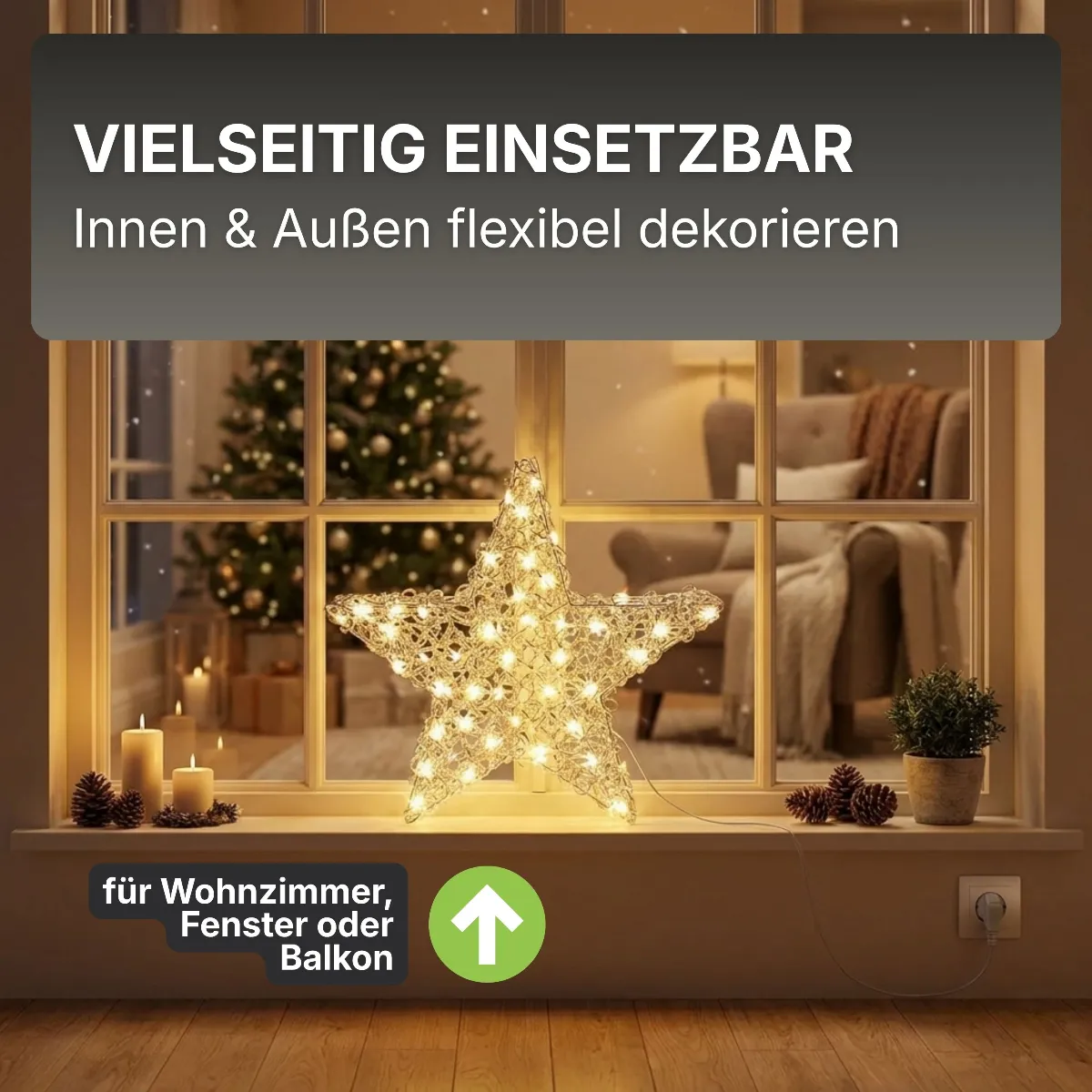 Aluminiumstern XXL Ø 60 cm mit 300 LED warmweiß Timer-Funktion IP44 