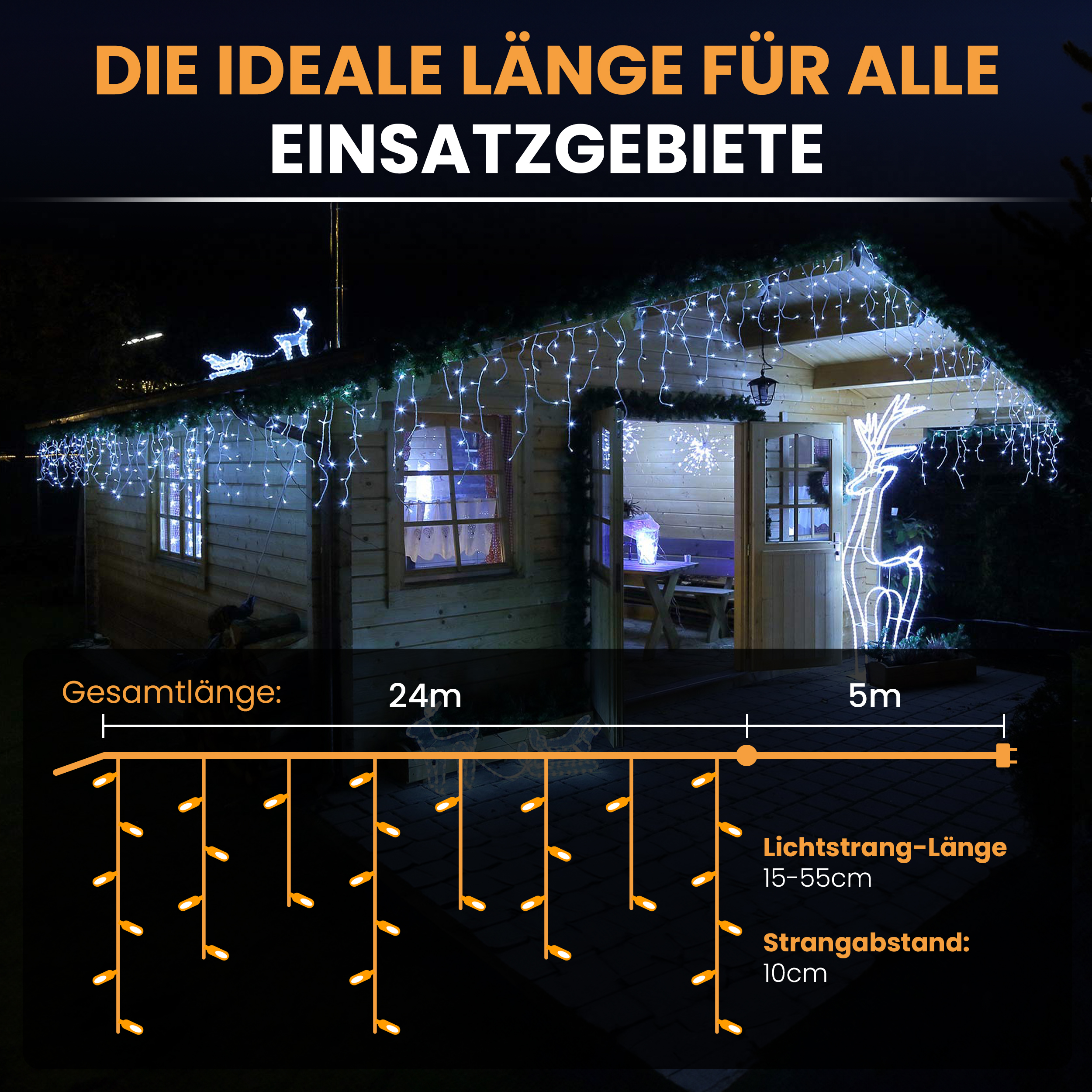 Gartenpirat LED-Eisregen-Lichterkette 24 m kaltweiß IP44