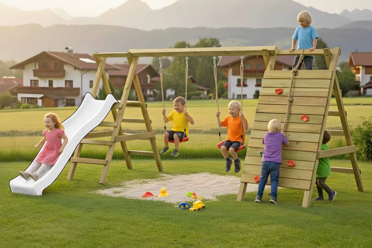 Gartenpirat Doppelschaukel Anna mit Kletternetz Sprossenleiter und Podest