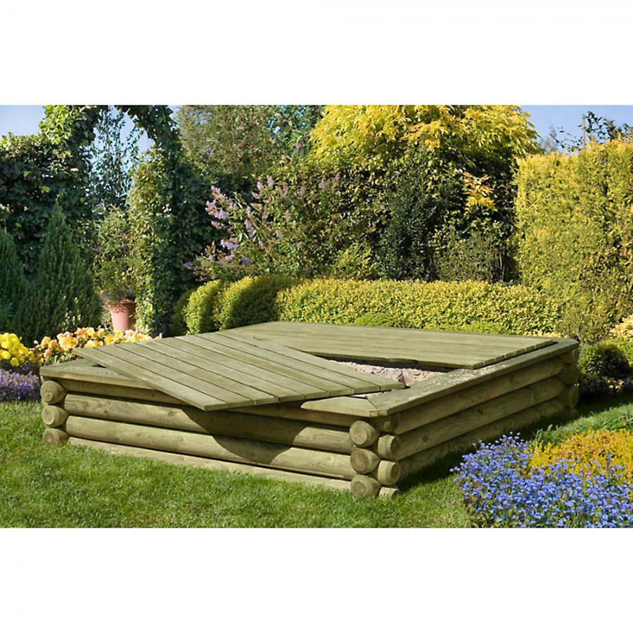 Sandkasten 180x180 cm aus Palisaden Ø 10 cm mit Deckel
