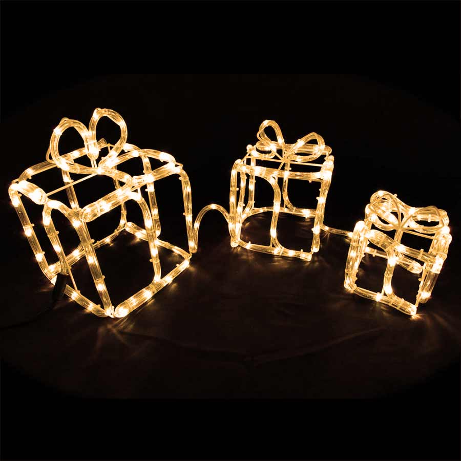 Geschenkboxen 3er-Set aus Drahtgestell und Lichtschlauch Lichtschlauchfigur mit 180 LED