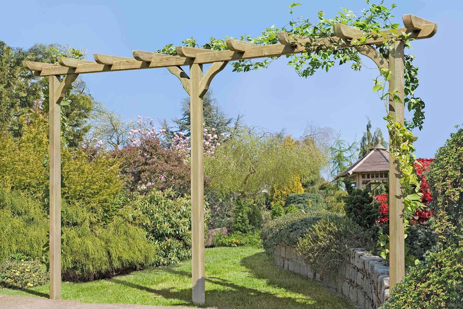 Pergola aus Holz 450 cm lang Torbogen Rankhilfe Rankgerüst Blumenbogen Spalier Rosenbogen