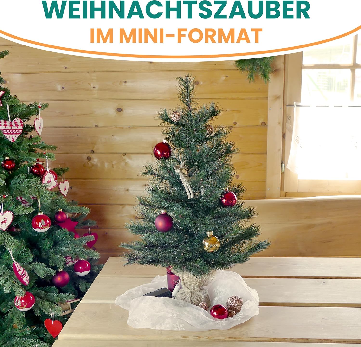 Künstlicher Weihnachtsbaum LED warmweiß kiefernähnlich mit Frosteffekt batteriebetrieben beleuchtet