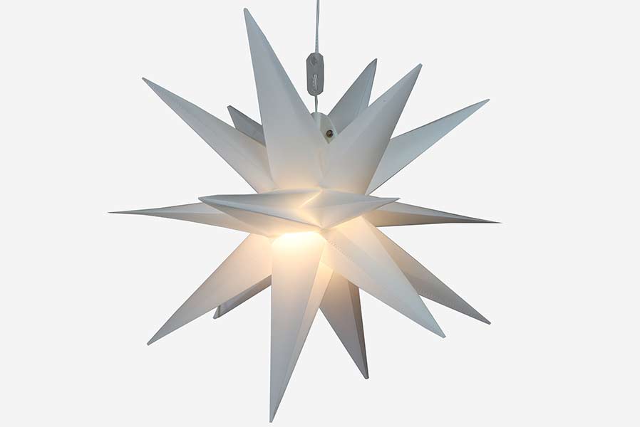 Faltstern 18 Zacken aus Kunstoff-Folie mit LED-Birne warmweiß Weihnachtsstern