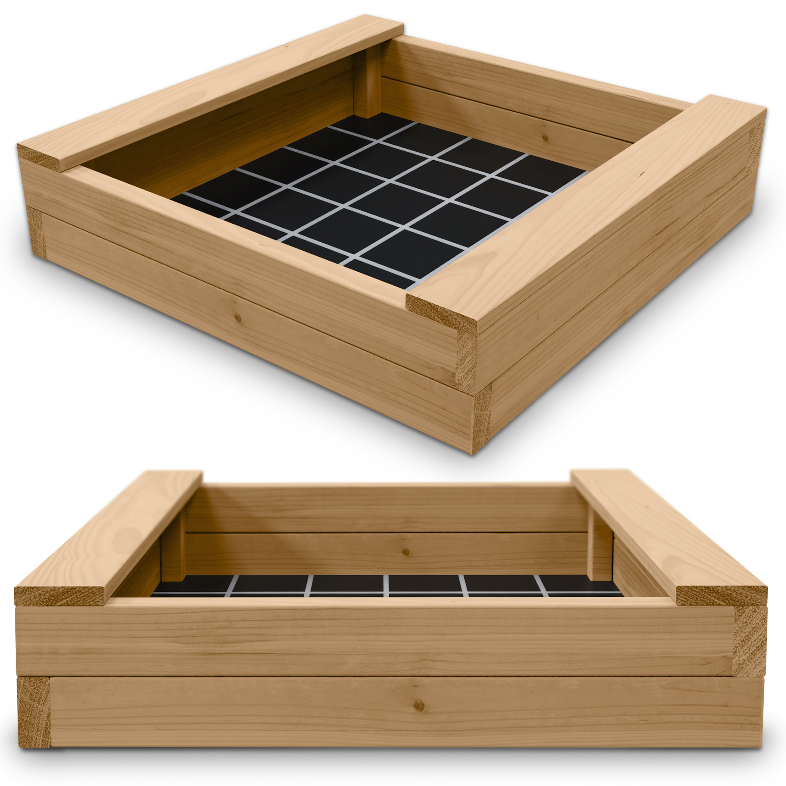 Sandkasten BULLE Lärche natur 45 mm inkl. Sitzbretter und Bodenplane Sandbox