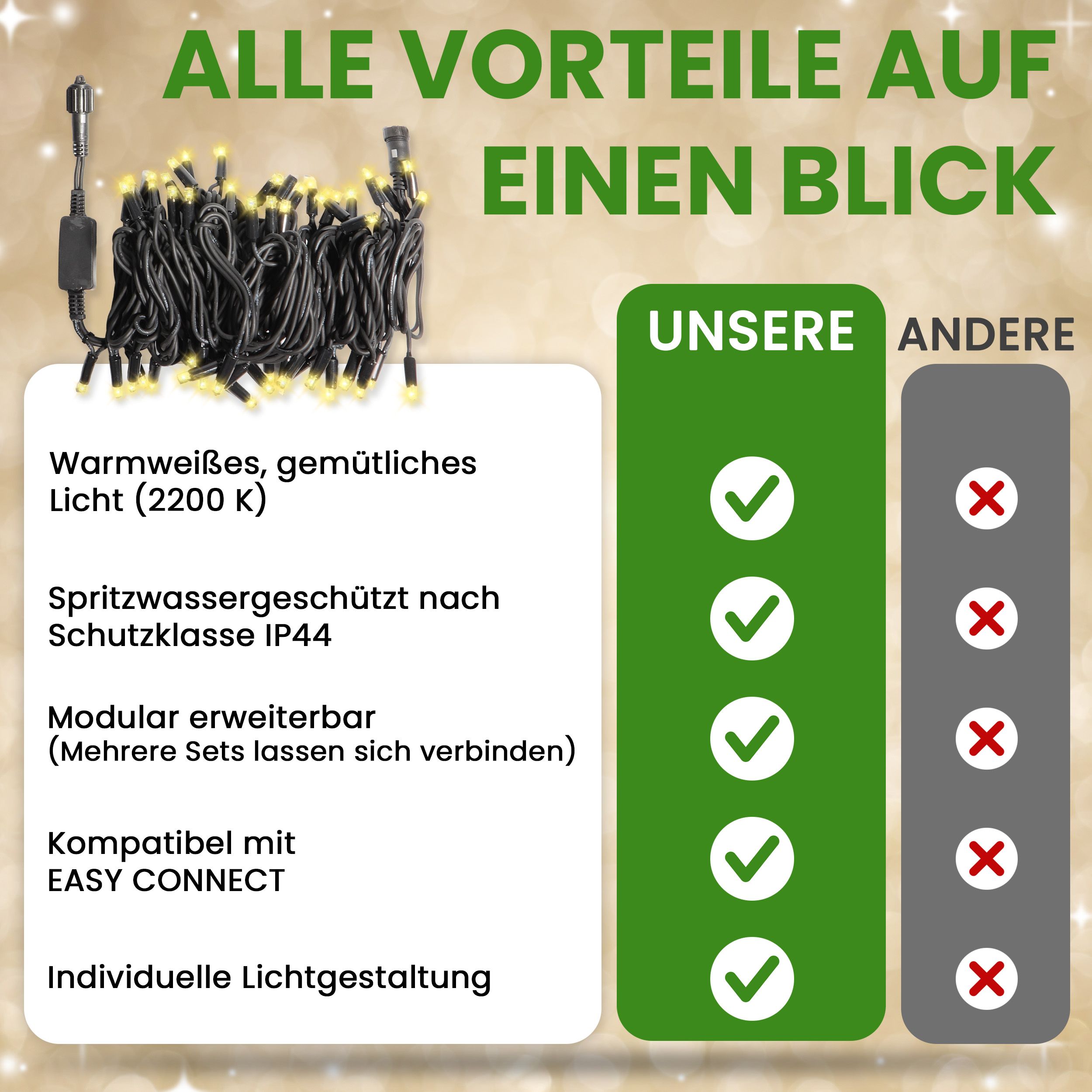 PRO CONNECT LED Lichterkette warmweiß – IP44 für innen & außen