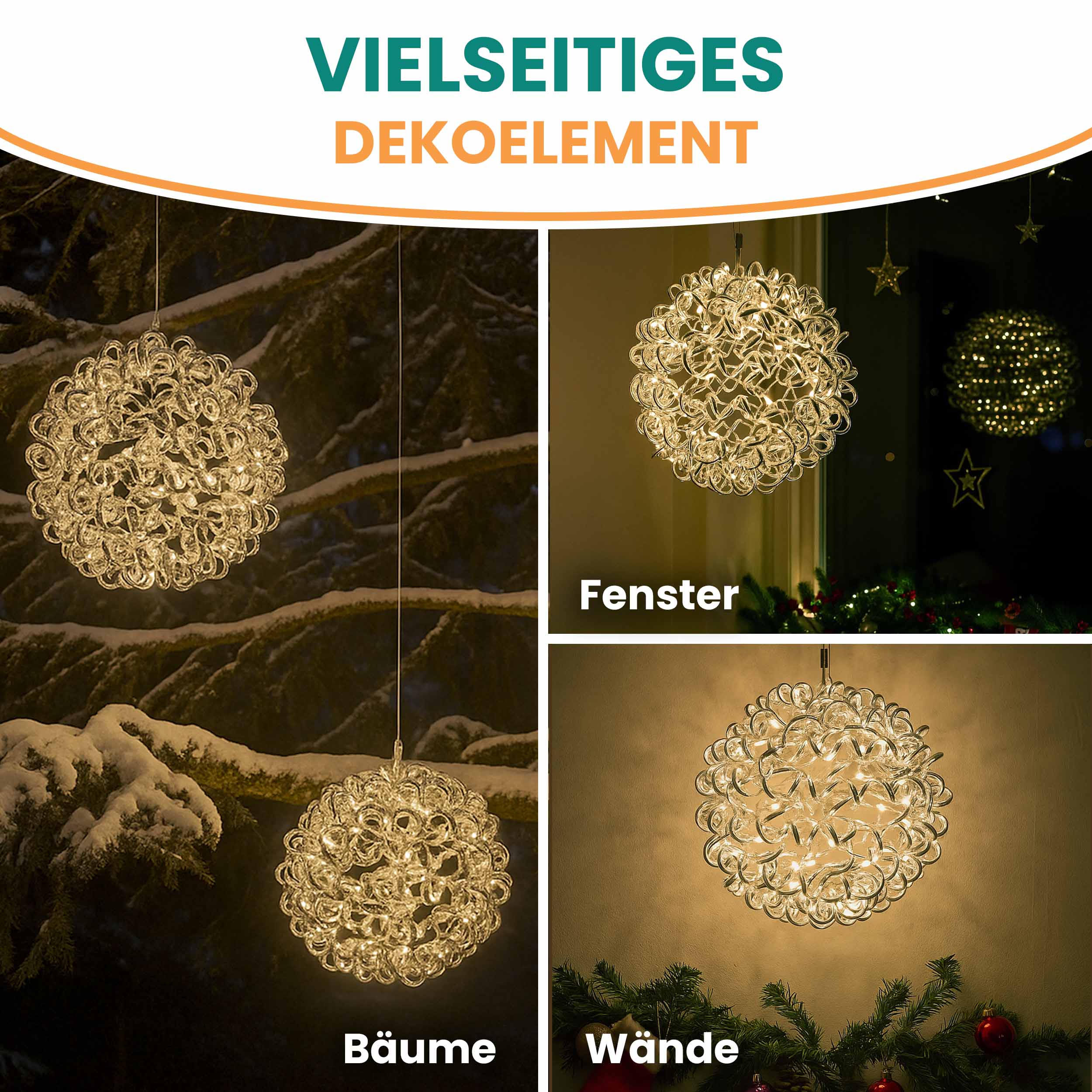 3D Drahtkugel Aluminium Ø 30 cm mit 80 LED warmweiß Timer-Funktion IP44