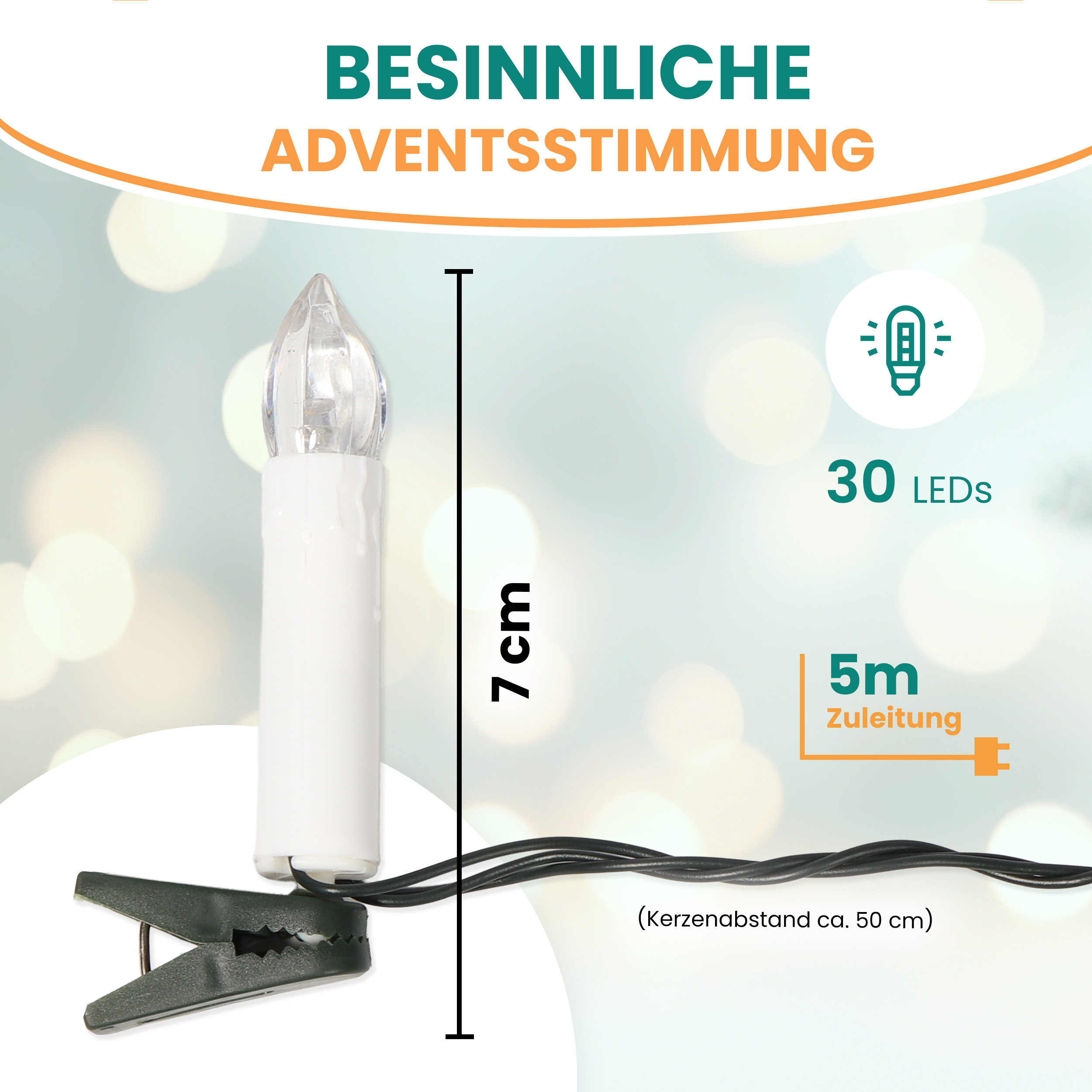 LED Baum-Lichterkette mit 30 LED-Kerzen – Innen & Außen