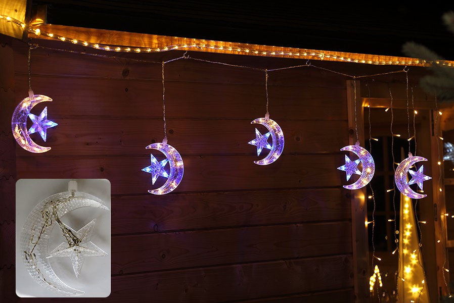 LED-Lichterkette 5 Halbmonde beleuchtet Weihnachtslichterkette außen/innen