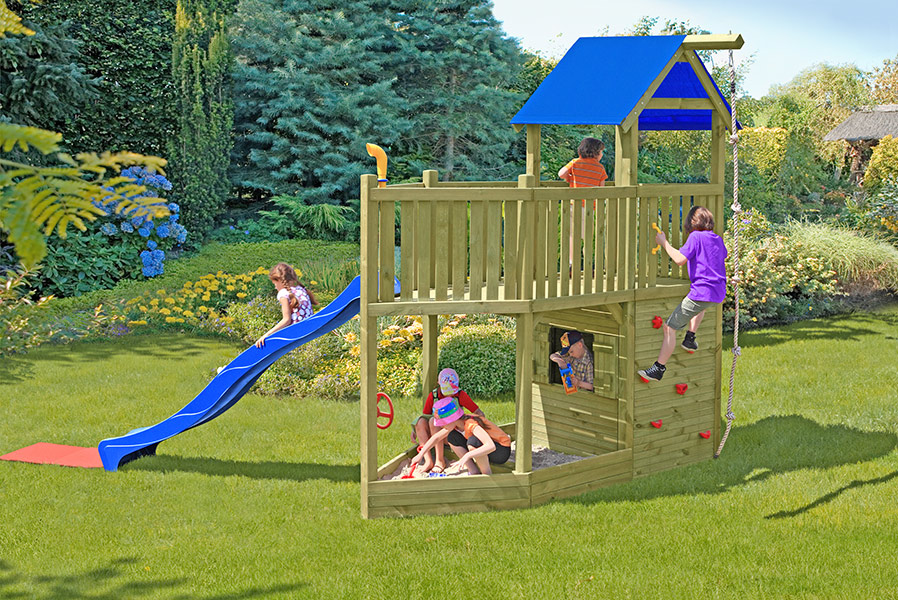 Spielturm Holz Piratenschiff Rauhbein mit Rutsche