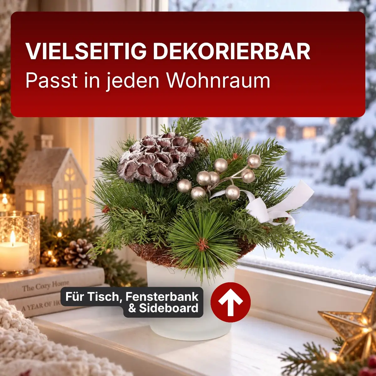 Weihnachtsdeko für Tisch, Fensterbank & Sideboard