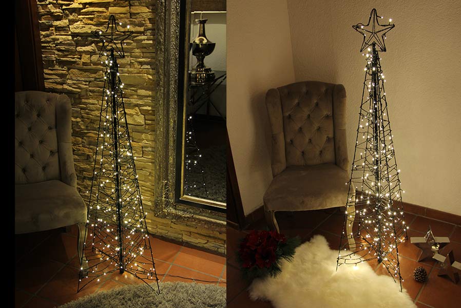 Künstlicher LED-Weihnachtsbaum 1,5 m mit Stern 3D-Baum 260 warmweiß LED außen und innen